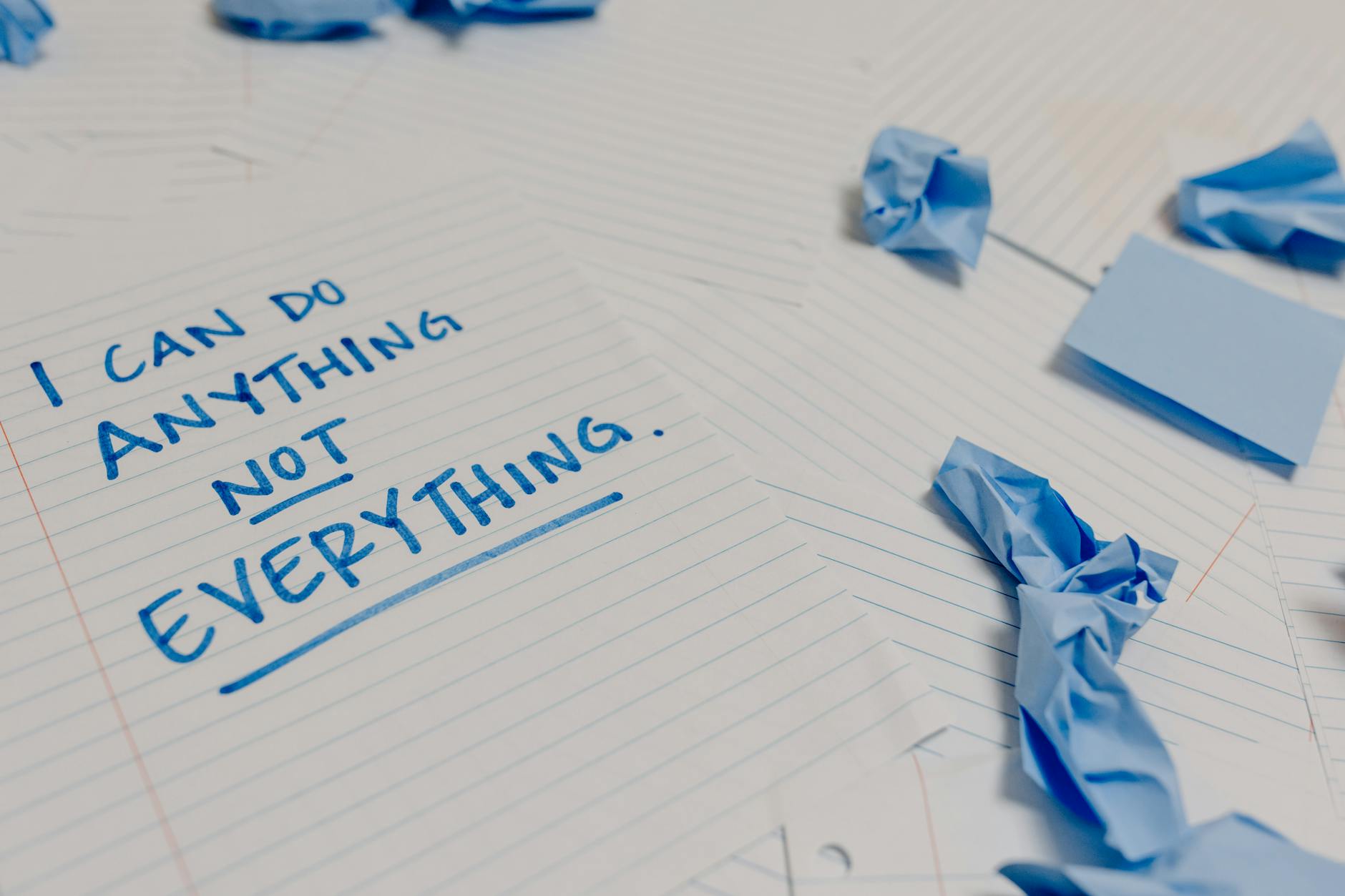 blue text on white paper
