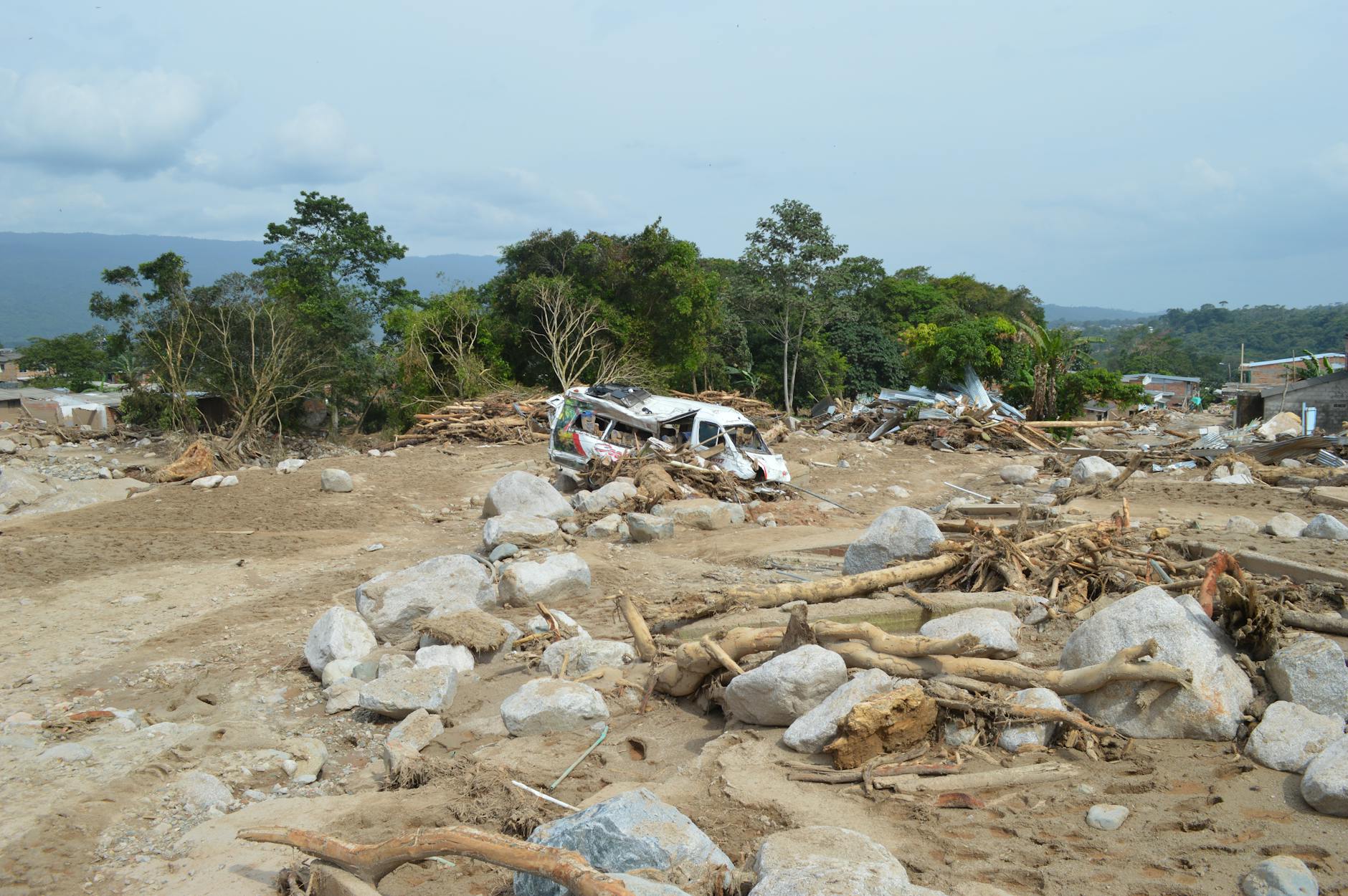 a car wreck and rubble