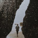 back view of a person walking alone at the beach
