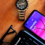 wristwatch smartphone keyboard and eyeglasse