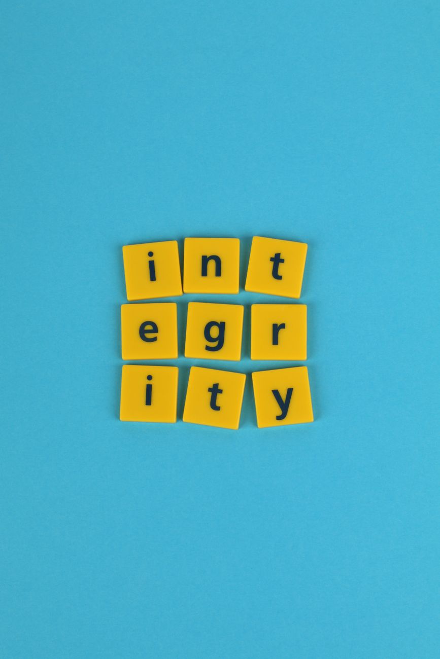 word integrity on blue background
